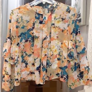 Ruffled Tiered Sleeves Floral Blouse